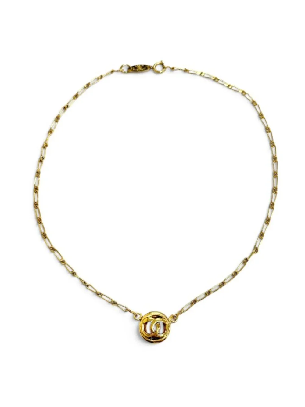 Chanel Vintage Circle CC Logo Necklace Gold